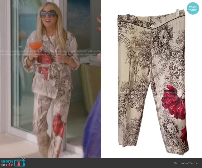 F.R.S For Restless Sleepers Silk Floral Trousers worn by Sutton Stracke on The Real Housewives of Beverly Hills