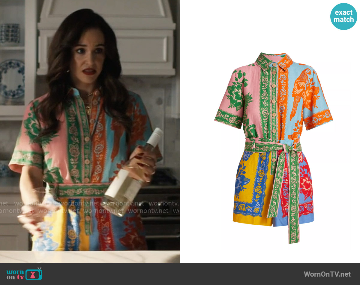 FARM Rio Lace Garden Mix Scarves Romper worn by Birdie (Melissa Fumero) on Grosse Pointe Garden Society
