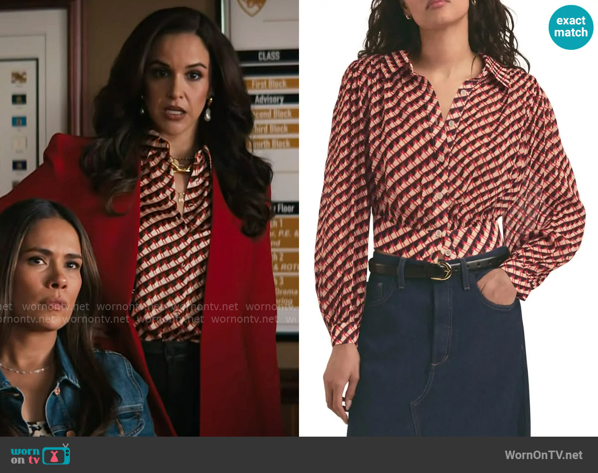 Favorite Daughter The Garden Party Shirt in Retro Houndstooth worn by Birdie (Melissa Fumero) on Grosse Pointe Garden Society