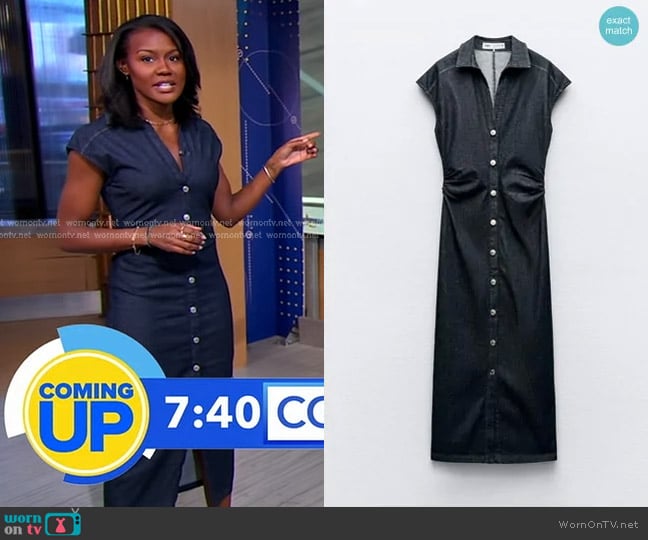 Zara Fitted Midi Shirtdress worn by Janai Norman on Good Morning America