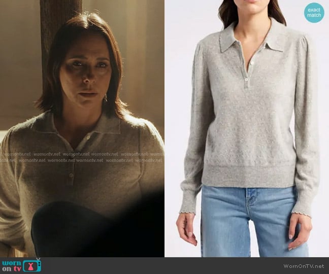 Frame Cashmere Polo Sweater in Light Heather Grey worn by Maddie Kendall (Jennifer Love Hewitt) on 9-1-1