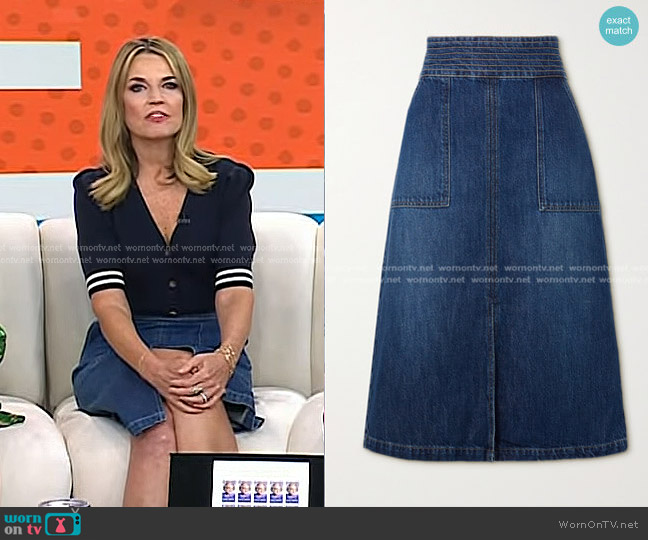 Frame Trapunto Denim Midi Skirt worn by Savannah Guthrie on Today