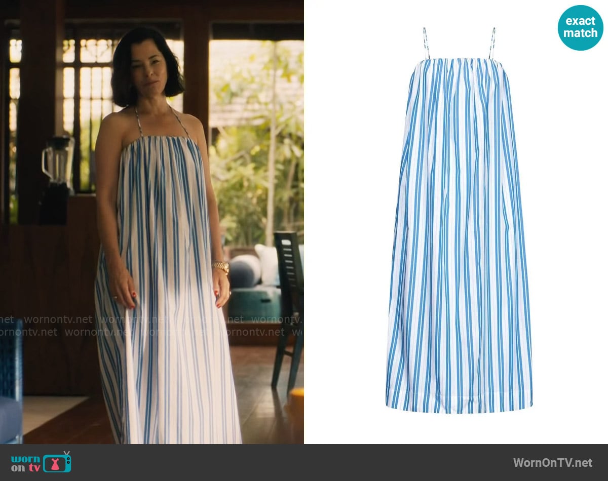 Ganni Stripe Cotton Dress in Daphne worn by Victoria Ratliff (Parker Posey) on The White Lotus