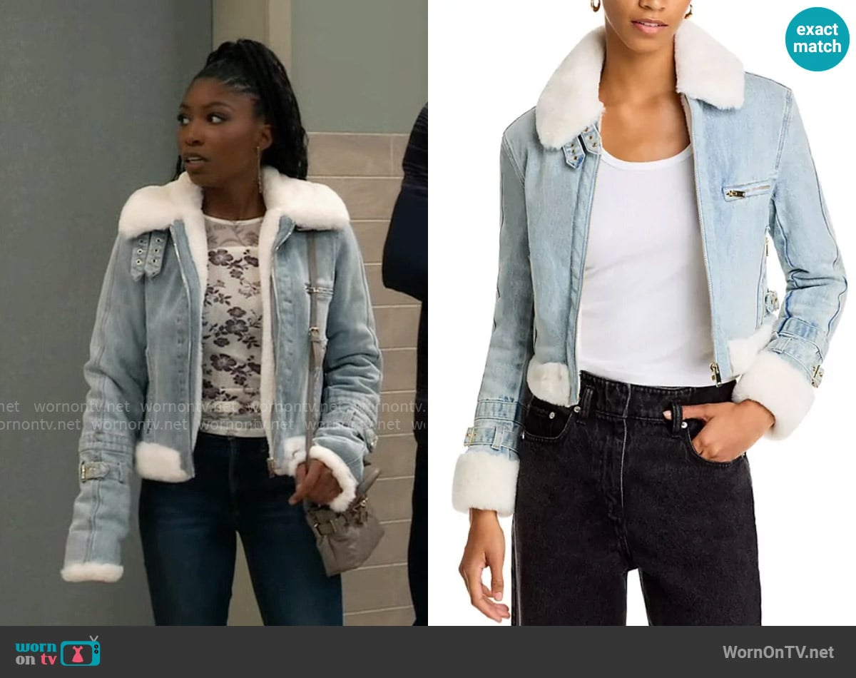 Generation Love Molly Denim & Faux Fur Moto Jacket worn by Trina Robinson (Tabyana Ali) on General Hospital