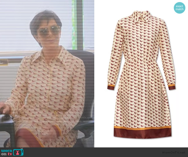 Gucci Diagonal horses print silk dress worn by Kris Jenner (Kris Jenner) on The Kardashians