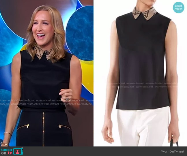 Gucci Python Collar Silk Sleeveless Blouse worn by Lara Spencer on Good Morning America