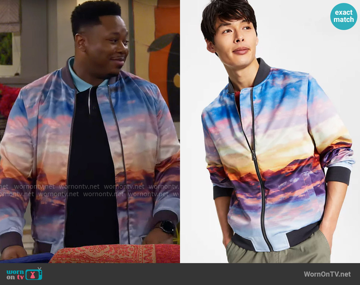INC International Concepts Majestic Mountains Jacket worn by Marty (Marcel Spears) on The Neighborhood