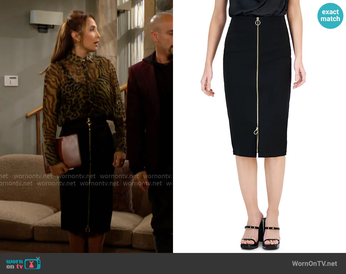 INC International Concepts Ponte Zip-Front Pencil Skirt worn by Lily Winters (Christel Khalil) on The Young and the Restless