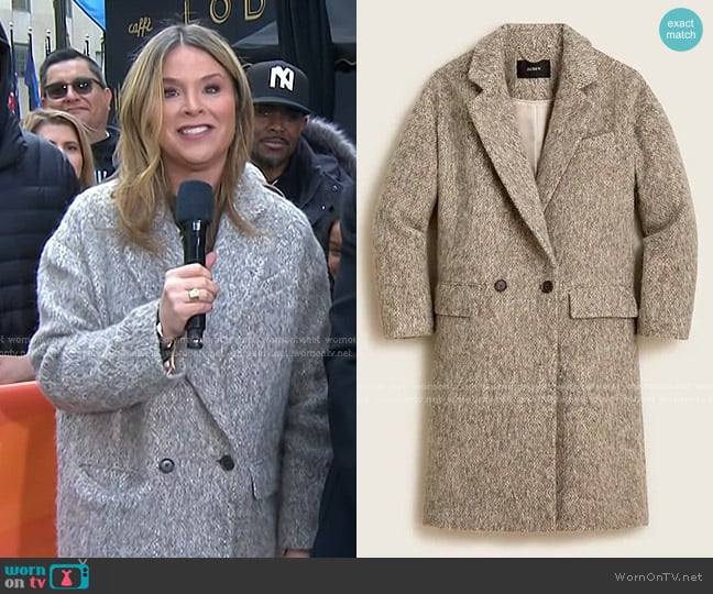 J. Crew Relaxed Topcoat in Italian brushed wool blend Mushroom worn by Jenna Bush Hager on Today