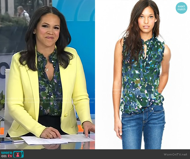 J. Crew Natasha Top in gardenshade floral worn by Laura Jarrett on Today