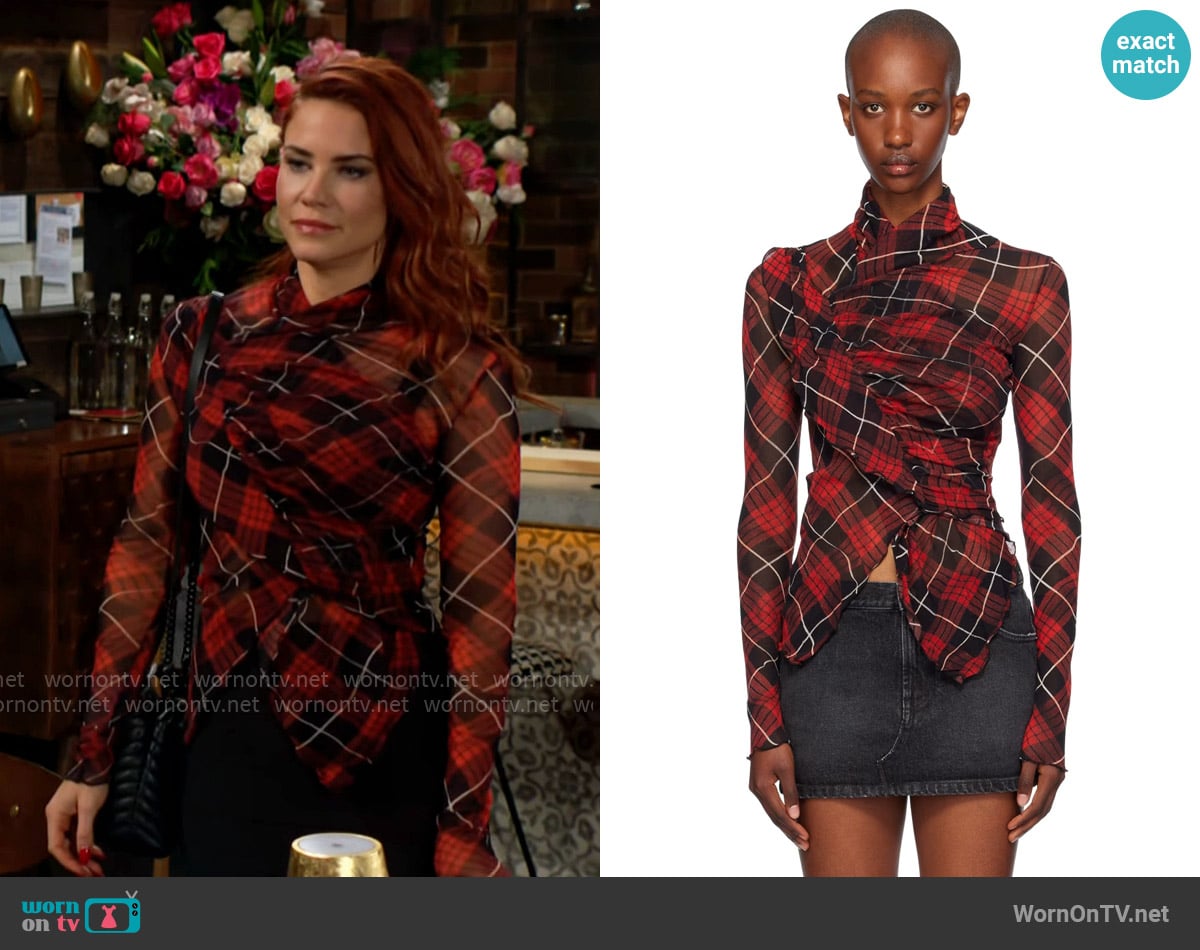 Jean Paul Gaultier Distorted Tartan Long Sleeve T-shirt worn by Sally Spectra (Courtney Hope) on The Young and the Restless