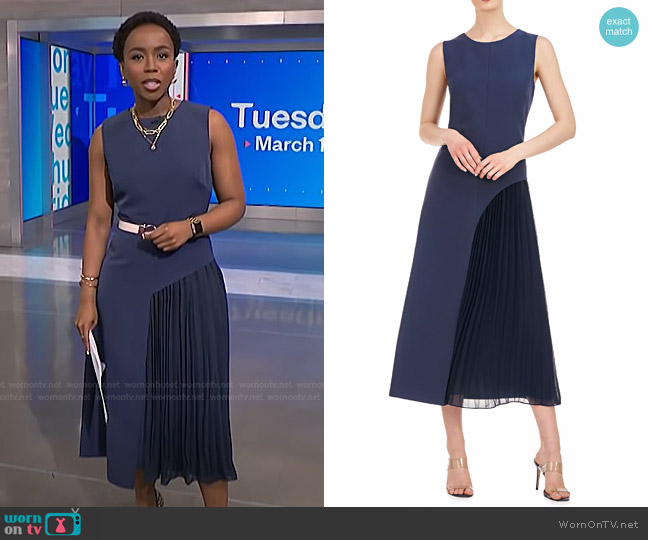 Kay Unger Danette Crepe Sleeveless Midi-Dress in Slate worn by Zinhle Essamuah on NBC News Daily