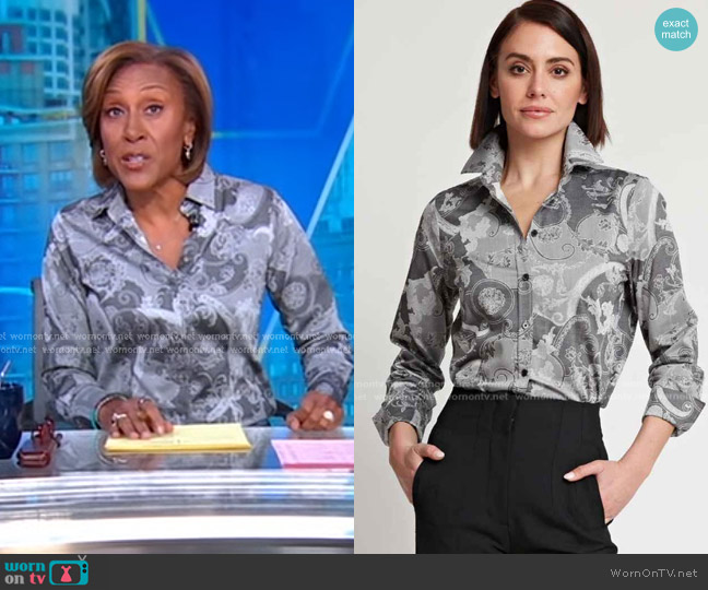 Hinson Wu Long Sleeve Diane Versailles Jacquard Blouse worn by Robin Roberts on Good Morning America