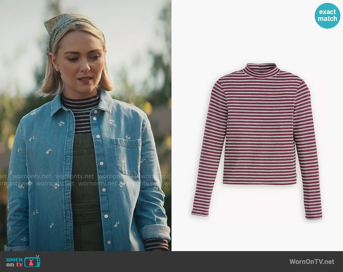 Levis Effortless Long Sleeve T-shirt in Niagara Mist - Red worn by Alice (AnnaSophia Robb) on Grosse Pointe Garden Society