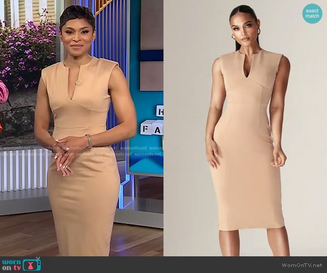 Alieva Lianna Deep Slit Neckline Midi Dress worn by Jericka Duncan on CBS Evening News