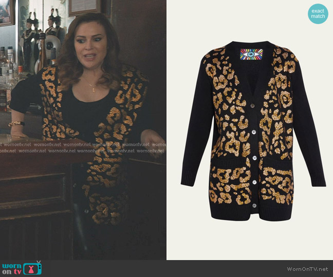 Libertine Crystal Leopardo Cashmere Cardigan worn by Pupetta DeMarco (Alyssa Milano) on Elsbeth