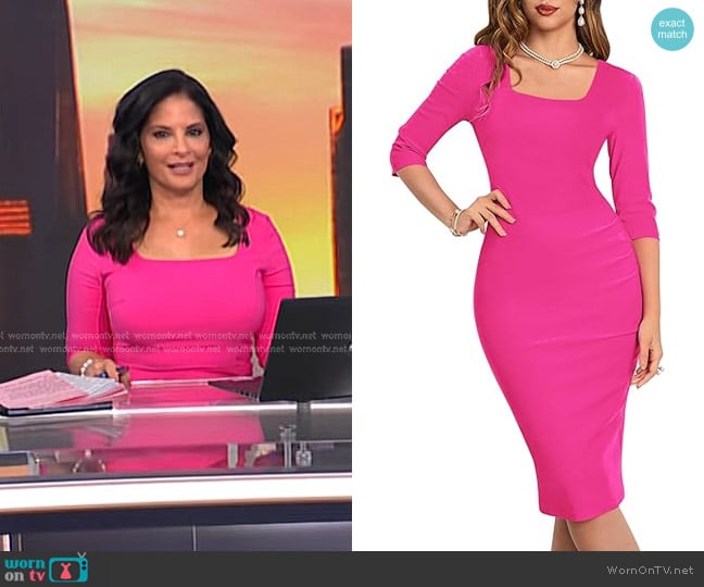 MUXXN Scoop Neck 3/4 Sleeve Pencil Dress in Hot Pink worn by Darlene Rodriguez on Today