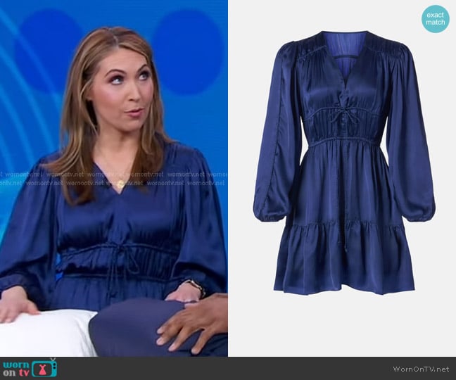 Maje Silk Mini Dress in Navy worn by Lori Bergamotto on Good Morning America