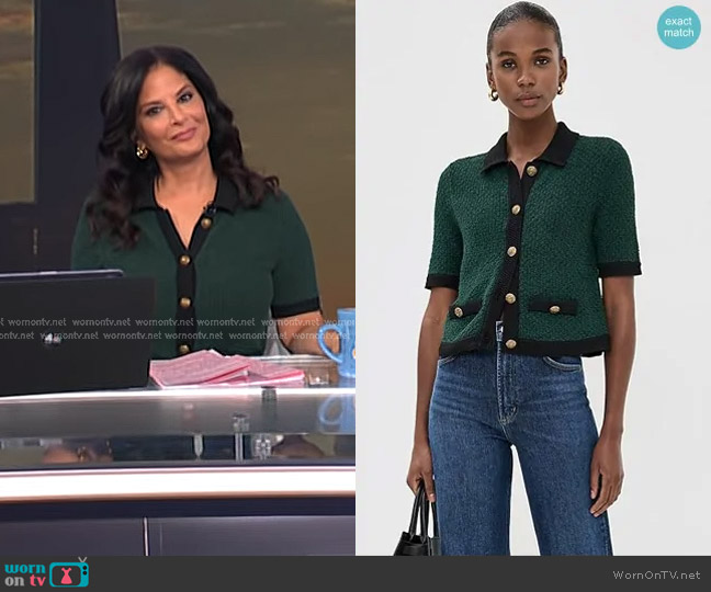 Veronica Beard Marie Cardigan in Pine/Black worn by Darlene Rodriguez on Today