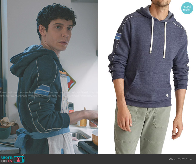 Marine Layer Joshua Regular Fit Varsity Hoodie in Navy worn by Teddy Tascioni (Ben Levi Ross) on Elsbeth