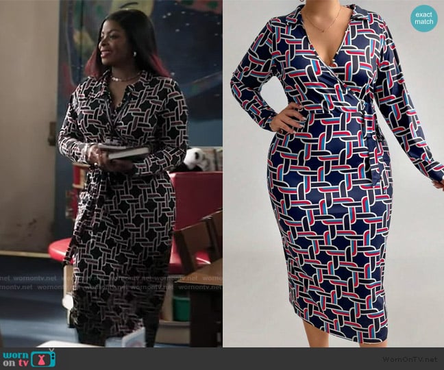 Maweii Geometric Printed Wrap Dress worn by Ava Coleman (Janelle James) on Abbott Elementary