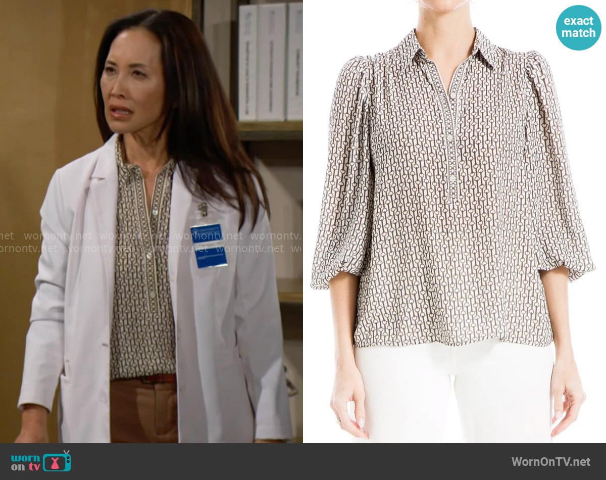 Max Studio Three Quarter Sleeve Top in Cmkhamdc worn by Li Finnegan (Naomi Matsuda) on The Bold and the Beautiful
