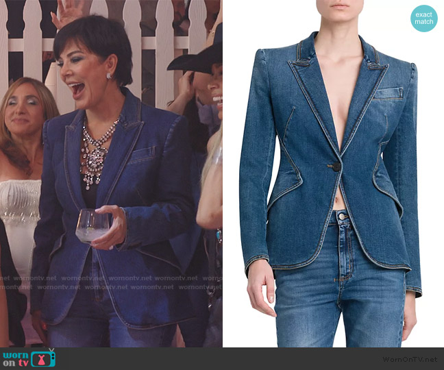Alexander McQueen Single-Breasted Denim Blazer worn by Kris Jenner (Kris Jenner) on The Kardashians
