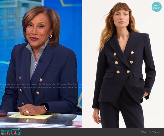 Veronica Beard Miller Dickey Jacket in Navy with Gold Buttons worn by Robin Roberts on Good Morning America