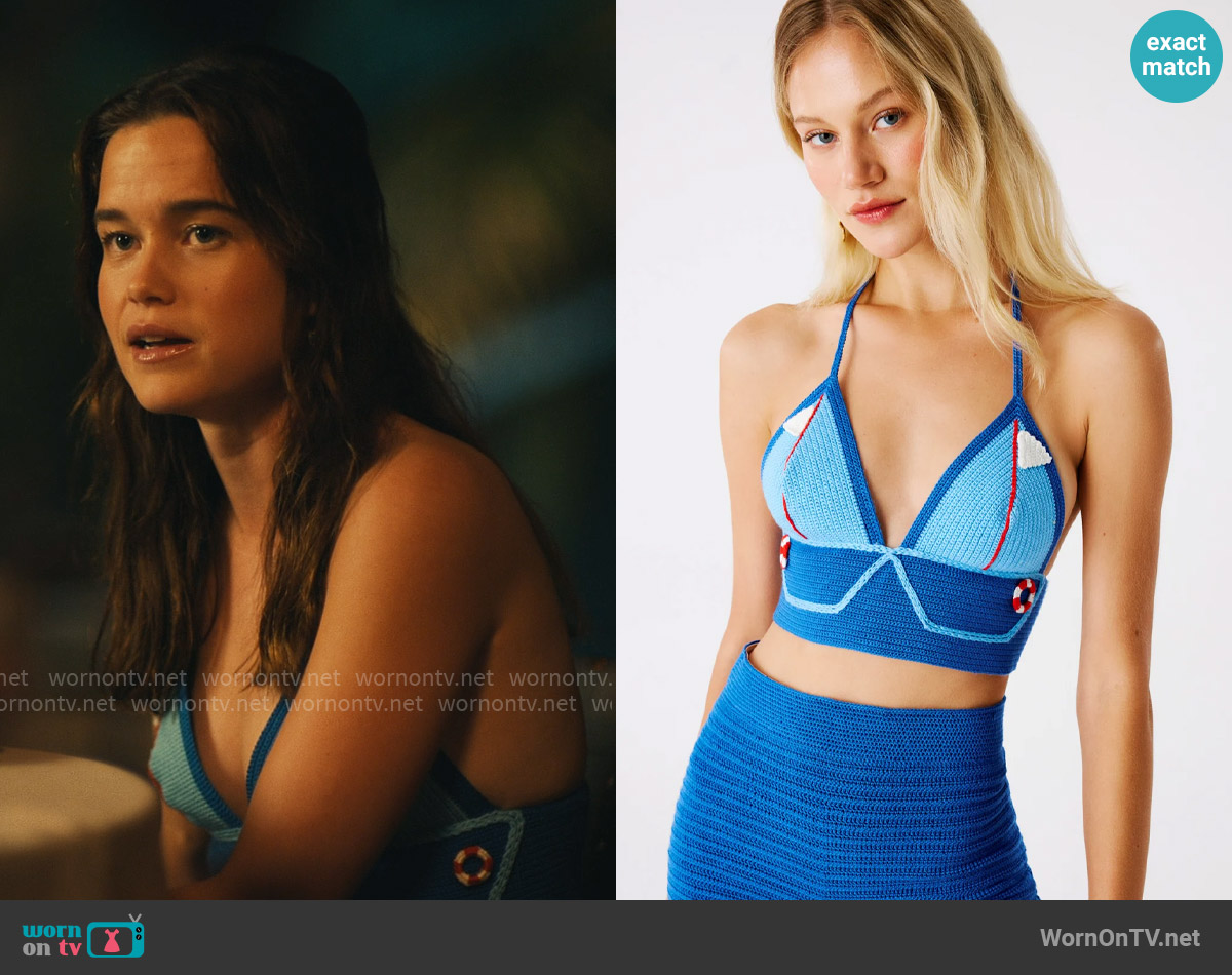 My Beachy Side Bateau Hand-Crocheted Bralette Top worn by Piper Ratliff (Sarah Catherine Hook) on The White Lotus