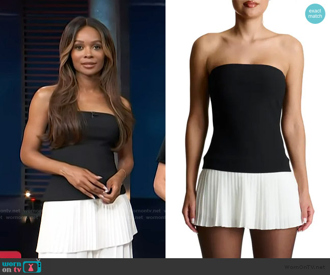 Naked Wardrobe Pleated Strapless Mixed Media Minidress worn by Zuri Hall on Access Hollywood
