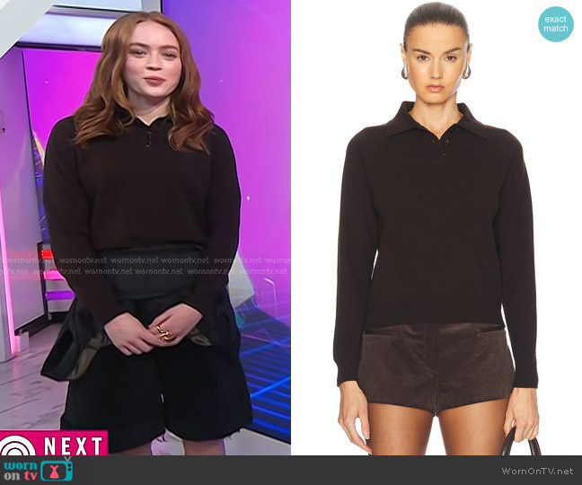 Maison Margiela Polo Sweater in Dark Brown worn by Sadie Sink on Today