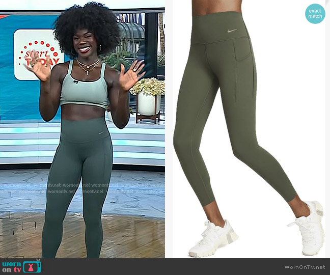 Nike Medium-Support High-Waisted 7/8 Leggings with Pockets in Cargo Khaki worn by Tunde Oyeneyin on Today