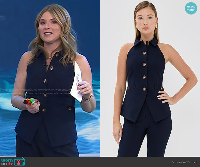Veronica Beard Orlinda Sleeveless Vest in Navy worn by Jenna Bush Hager on Today