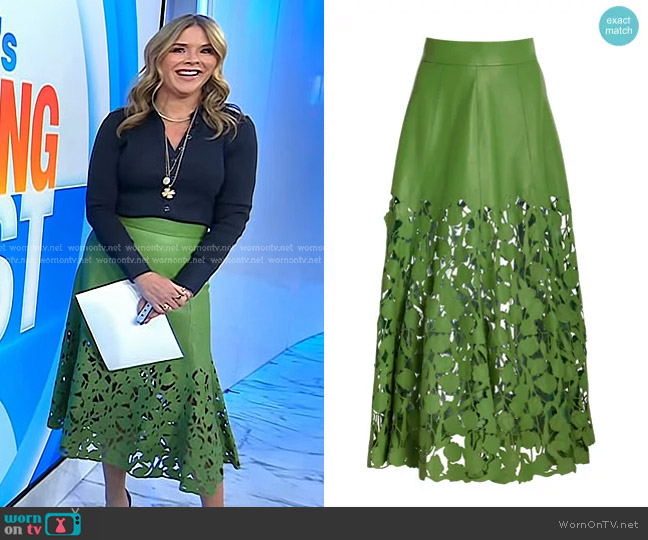 Oscar de la Renta Lasercut Tulip-Hem Leather Skirt worn by Jenna Bush Hager on Today