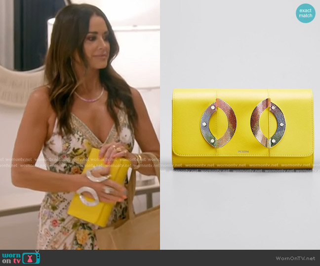 Perrin Paris La Croisiere Leather Clutch Bag in Yellow worn by Kyle Richards on The Real Housewives of Beverly Hills