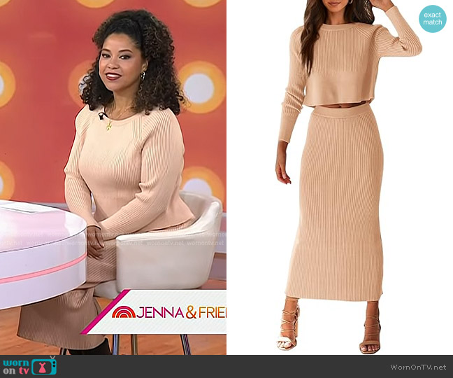 PrettyGarden 2 Piece Sweater Set in Beige worn by Arianna Davis on Today
