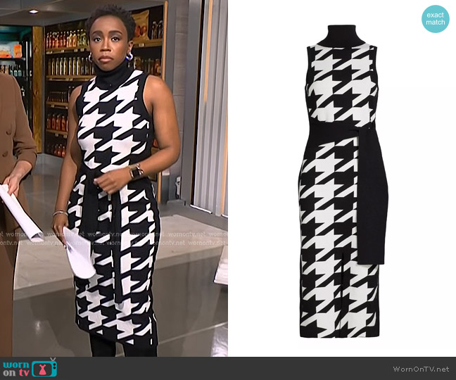 Toccin Peggy Houndstooth Tie-Front Midi-Dress worn by Zinhle Essamuah on NBC News Daily