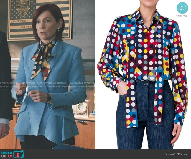 Akris Punto Polka Dot Print Tie Neck Silk Crêpe de Chine Blouse worn by Elsbeth Tascioni (Carrie Preston) on Elsbeth