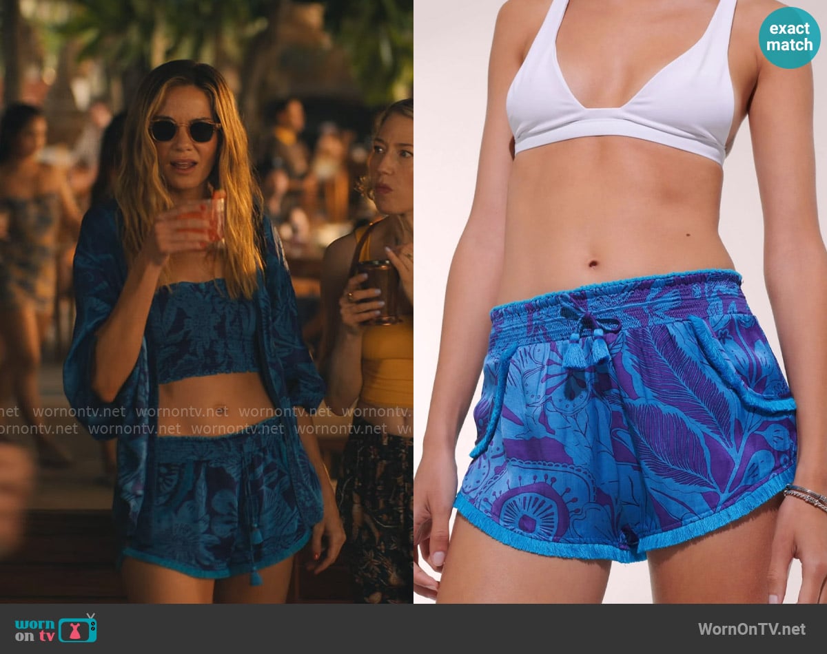 Poupette St Barth Lulu Boxer in Blue Gauguin worn by Jaclyn Lemon (Michelle Monaghan) on The White Lotus