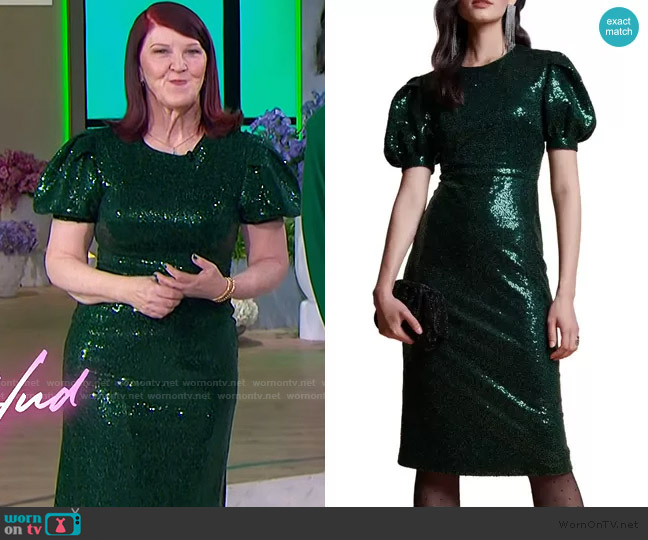 Rachel Parcell Bias Sequin Short Puff Sleeve Dress worn by Kate Flannery on The Jennifer Hudson Show