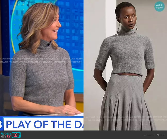 Ralph Lauren Collection Turtleneck Crop Sweater in Dark Silver Melange worn by Lara Spencer on Good Morning America