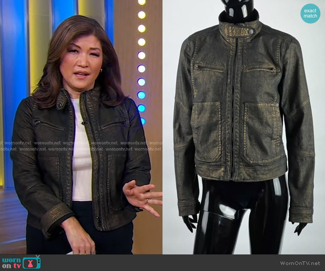 Ralph Lauren Denim Biker Jacket worn by Juju Chang on Good Morning America