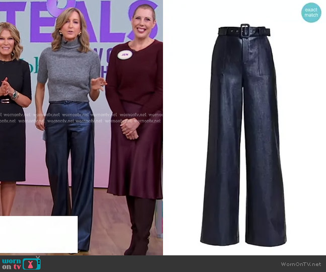 Ramy Brook Bella Croc-Embossed Faux Leather Wide-Leg Pants worn by Lara Spencer on Good Morning America
