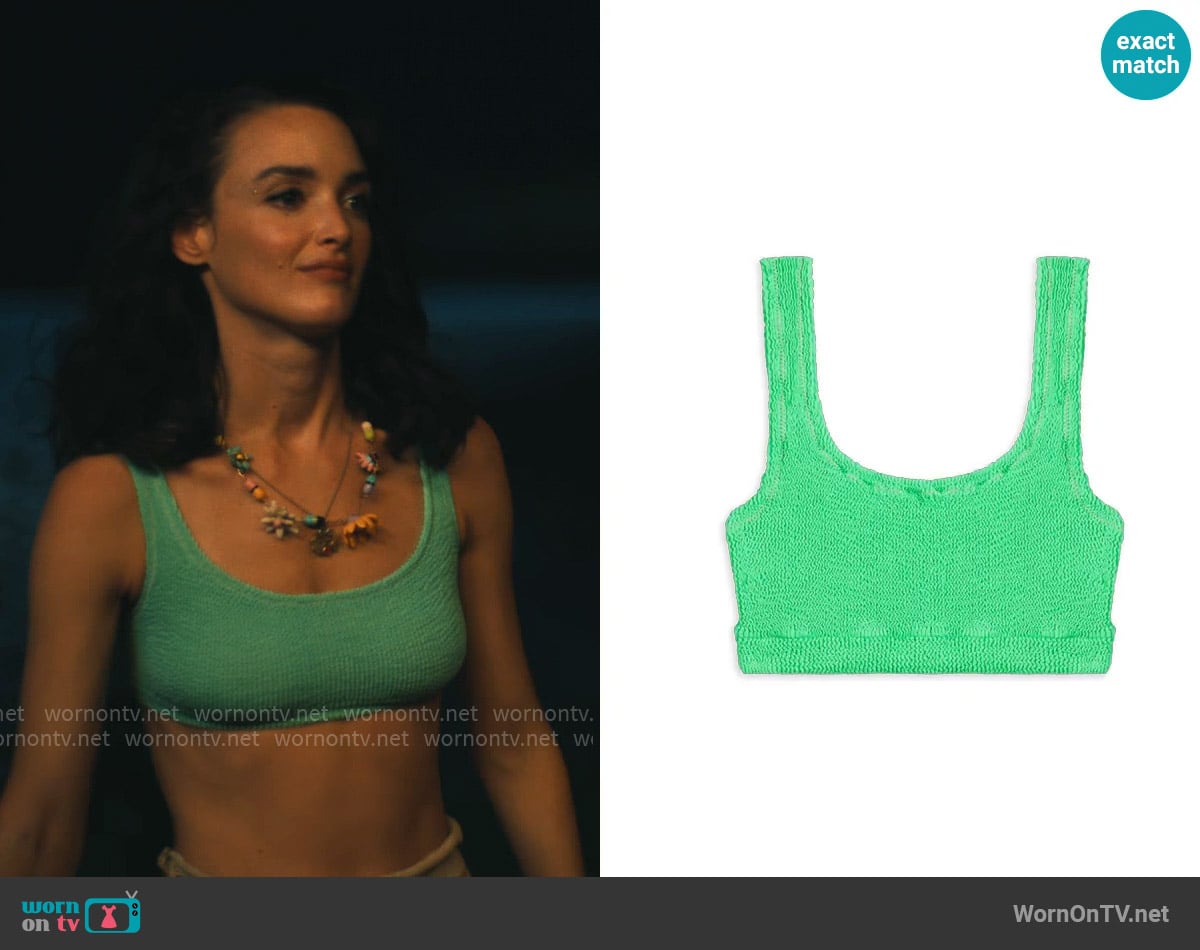 Reina Olga Ginny Bikini Top in Neon Green / Full Coverage worn by Chloe (Charlotte Le Bon) on The White Lotus