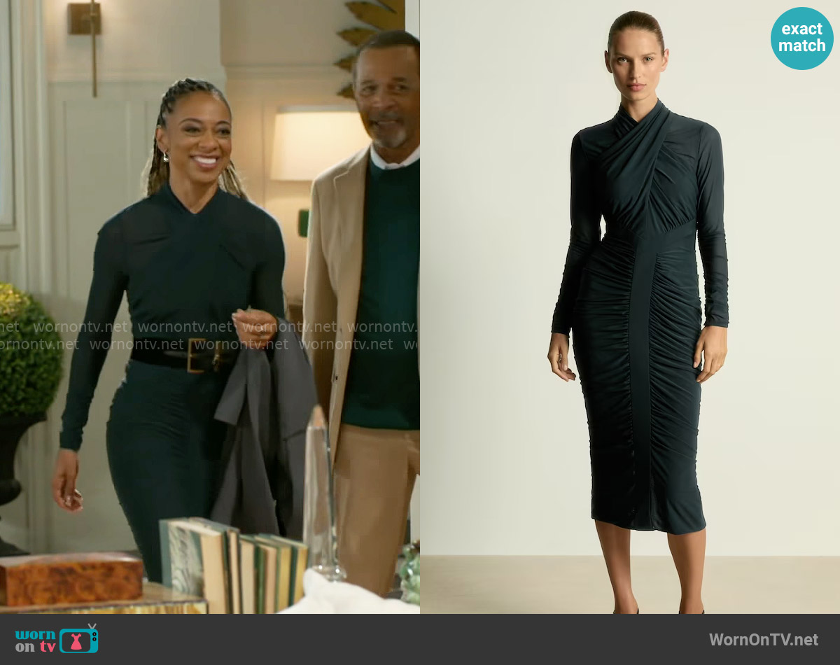 Reiss Myla Dress in Teal worn by Linda (Nischelle Turner) on Beyond the Gates