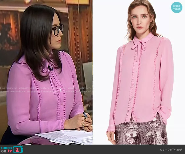 Scotch and Soda Ruffle Trim Tie Neck Top worn by Savannah Sellers on Today