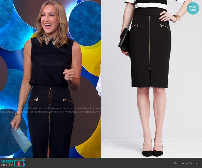 Banana Republic Sloan-Fit Zip-Front Skirt worn by Lara Spencer on Good Morning America