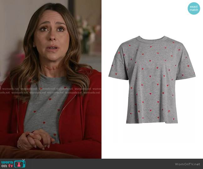 Splendid Embroidered Hearts Cotton Blend T-Shirt in Heather Fog worn by Maddie Kendall (Jennifer Love Hewitt) on 9-1-1