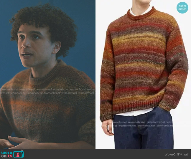YMC Striped Crewneck Sweater in Brown worn by Roy (Hayward Leach) on Elsbeth
