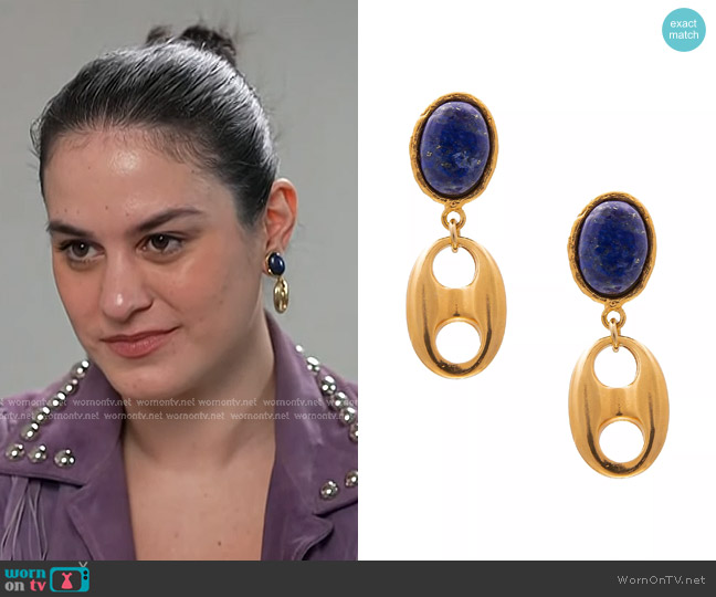 Sylvia Toledano Chain Neo 22K-Gold-Plated & Lapis Lazuli Clip-On Drop Earrings worn by Donna Farizan on Today